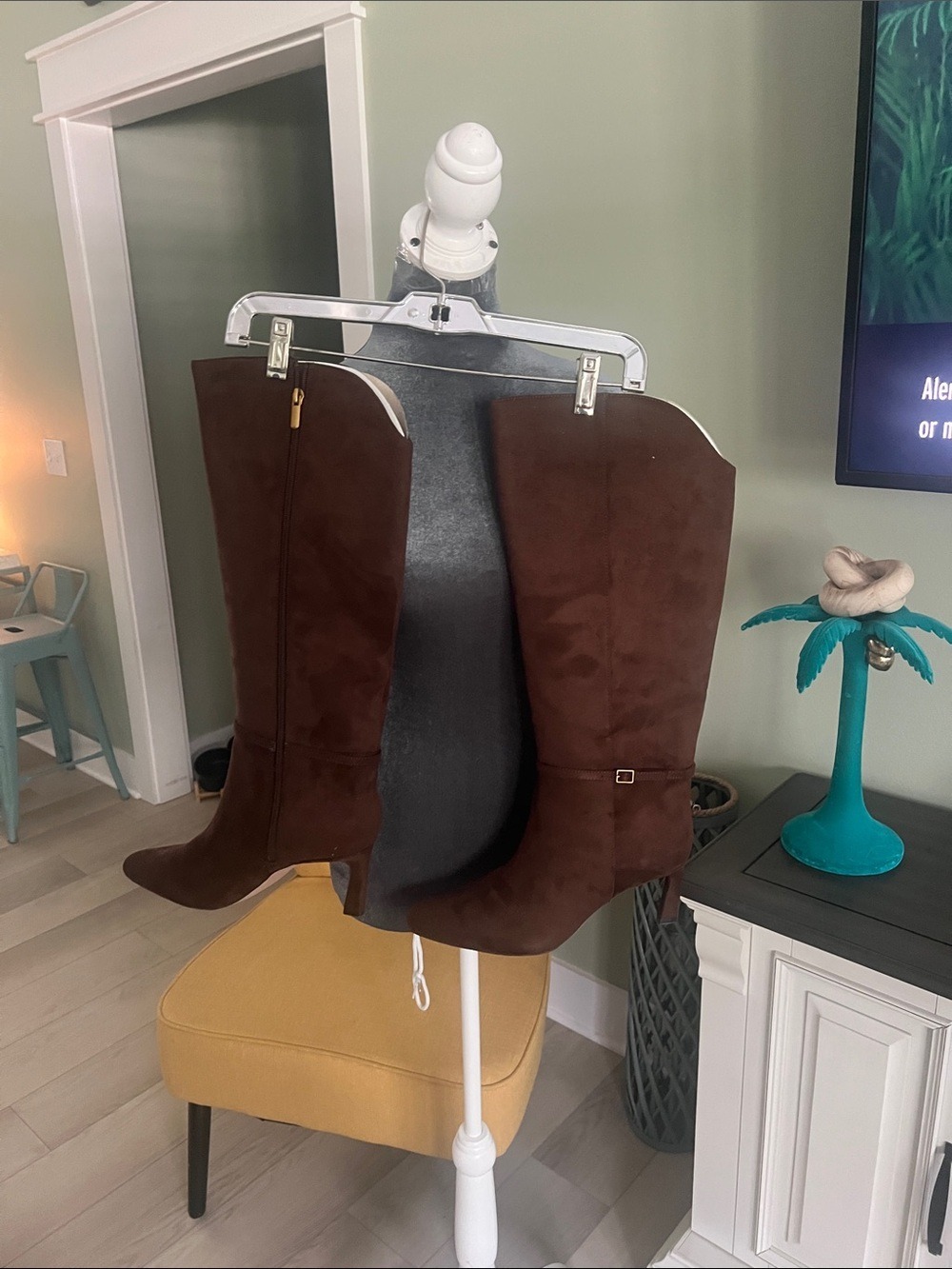 Gianni Bini Dark Brown Suede Knee-High Heeled Boots - Picture 2 of 5